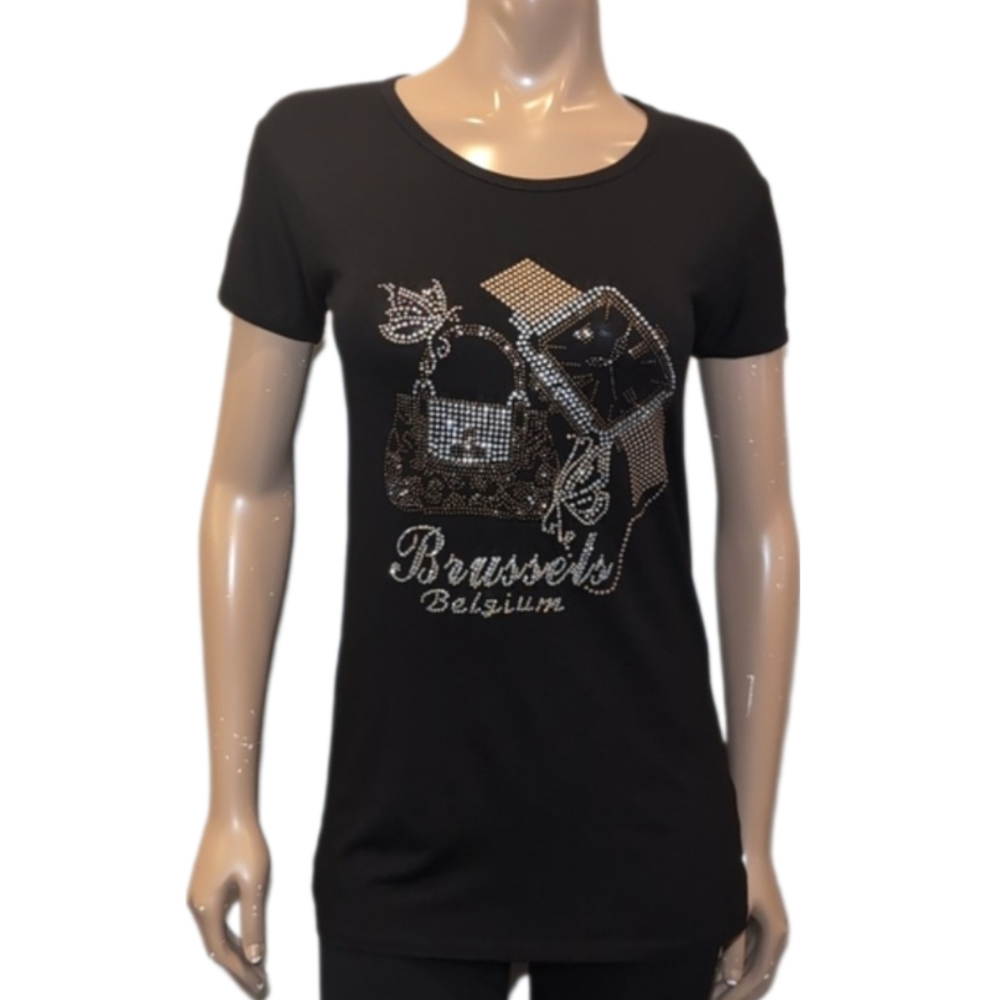 Brussels Belgium Souvenir Tshirt Fashion Rhinestone Luxury Top Europe Travel